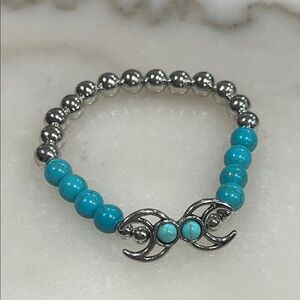 Turquoise and Silver Double Moon Beaded Bracelet